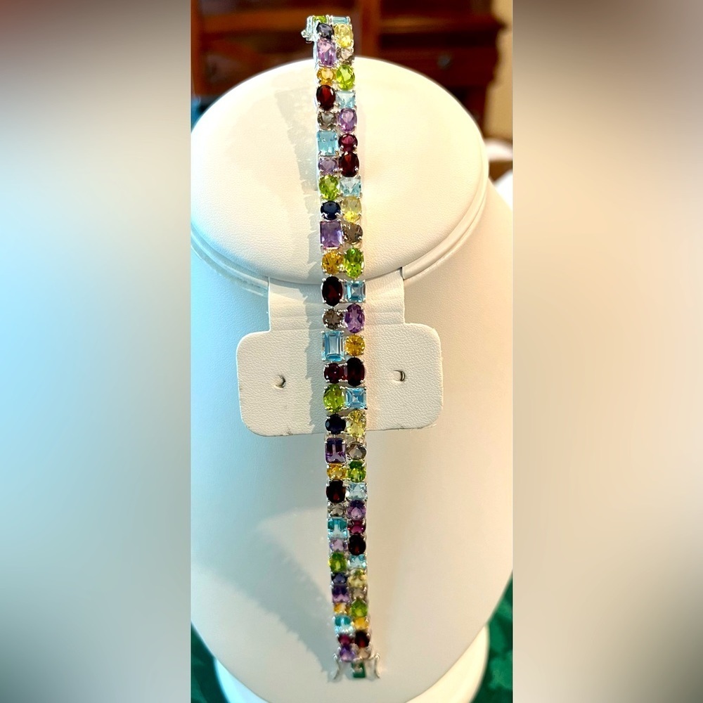 Multi gemstone sterling silver bracelet